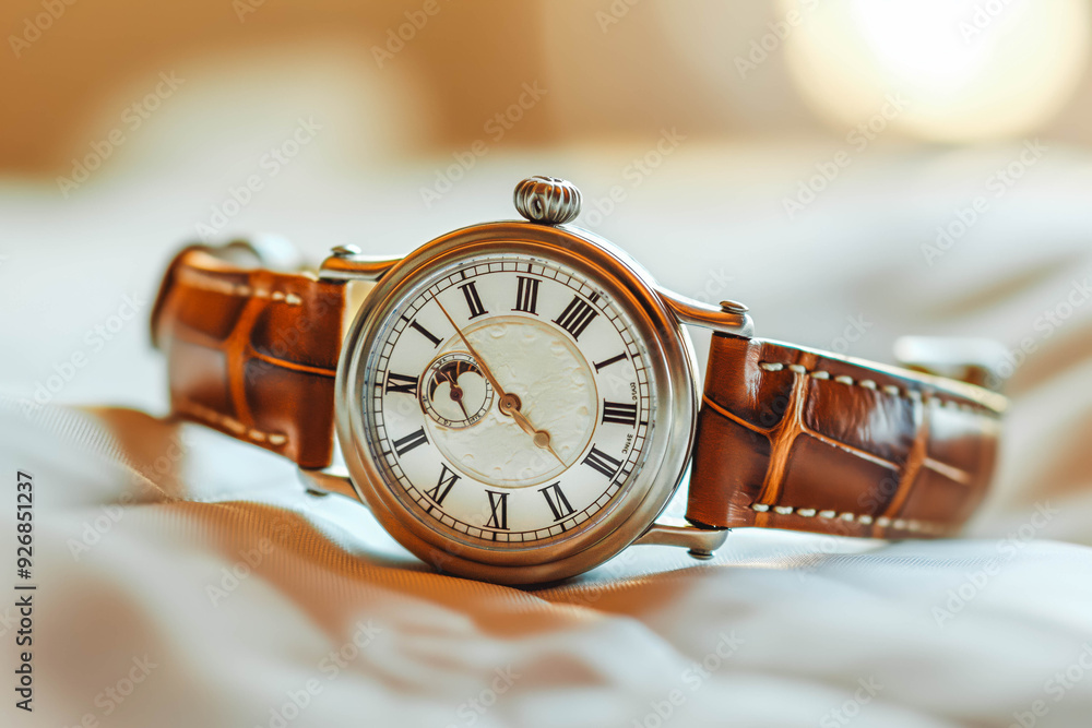 A Classic Wristwatch Displaying a Roman Numeral for Time A Classic Wristwatch Displaying a Roman Numeral for Time