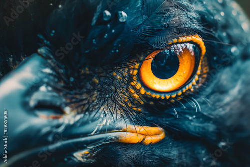 Close-up portrait of a colorful bird, showcasing detailed feathers and a sharp beak against a dark background.