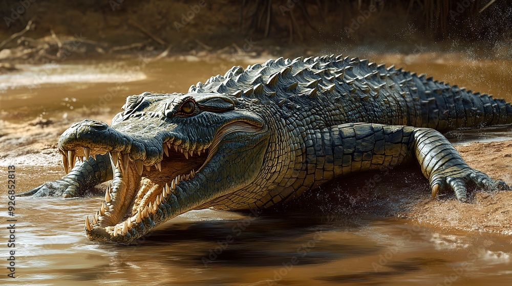 Obraz premium Open-jawed saltwater crocodile. 