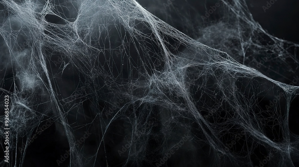 Real creepy spider webs silhouette isolated on black banner panorama - Halloween background template Real creepy spider webs silhouette isolated on black banner panorama - Halloween background template