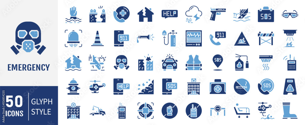 Emergency icon set. Containing ambulance, lifebuoy, first aid, police, medical, hospital and SOS icons. Solid icon collection. Emergency icon set. Containing ambulance, lifebuoy, first aid, police, medical, hospital and SOS icons. Solid icon collection.