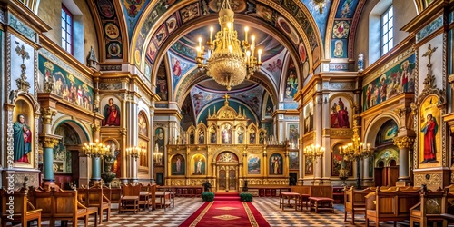 Interior of the ancient cathedral showing ornate architecture and religious symbols, Cathedral, Holy Sepulchre