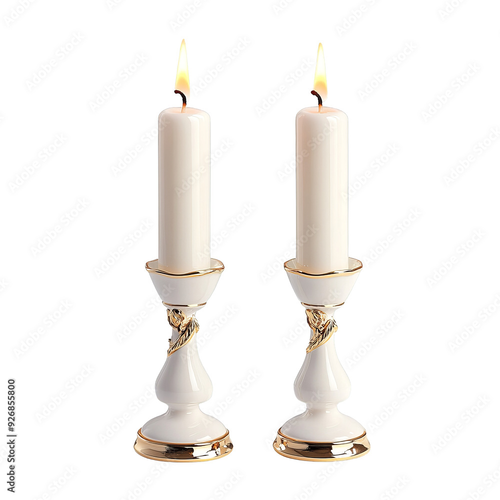 White candles with gold base White candles with gold base