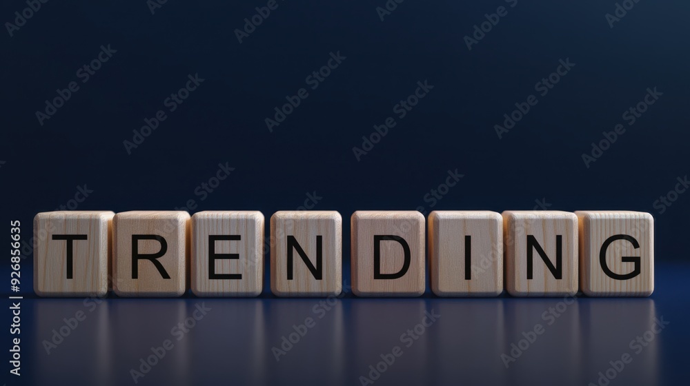 Trending wooden block with the hand on blue background, Trend and SEO concept. Trending wooden block with the hand on blue background, Trend and SEO concept.