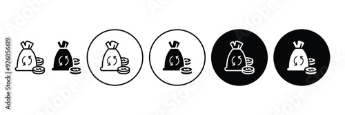 Set of money recycle icon collection. Circular arrows and a bag of money symbol. Vector Illustration.