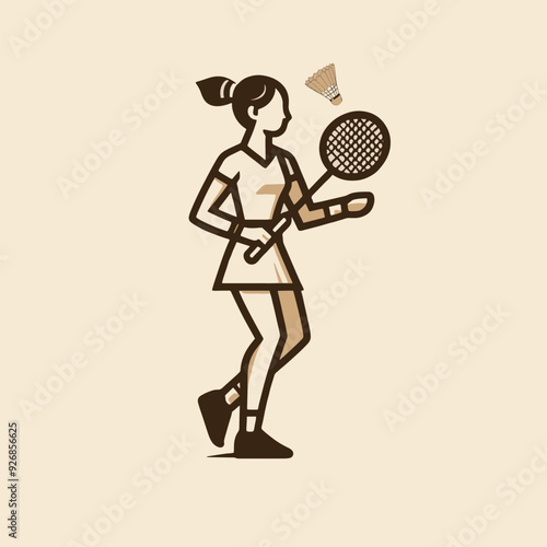 silhouette of female badminton player with racket and shuttlecock
