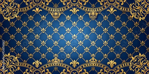 Gold Royal pattern on blue background, luxurious, elegant, regal, ornate, classy, design, texture, background, wallpaper