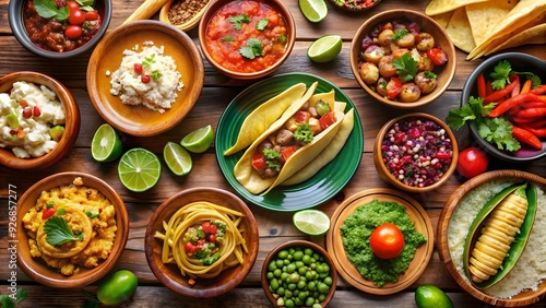 Wallpaper Mural Bountiful Mexican feast with traditional dishes like tacos, tamales, guacamole, and pozole , Mexican, feast, traditional Torontodigital.ca