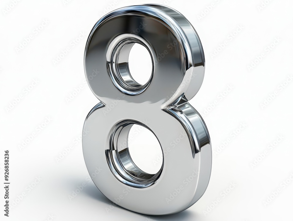 Shiny chrome number eight isolated on white background. Shiny chrome number eight isolated on white background.