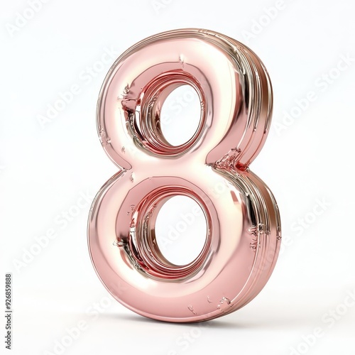 Rose gold number eight balloon isolated on white background. photo