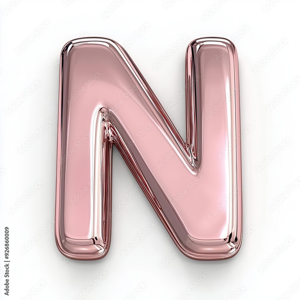 Shiny rose gold letter N isolated on white background