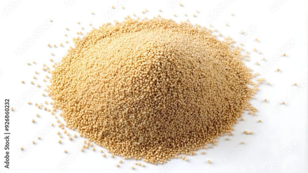 Pile of dry yeast granules on white background, top view, dry yeast, isolated Pile of dry yeast granules on white background, top view, dry yeast, isolated