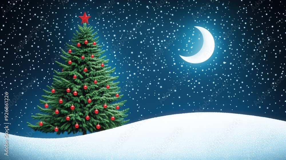 Fototapeta premium christmas tree on a snowy hill, card