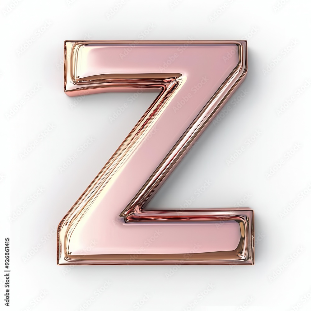 Glossy pink rose gold letter Z isolated on white background Glossy pink rose gold letter Z isolated on white background