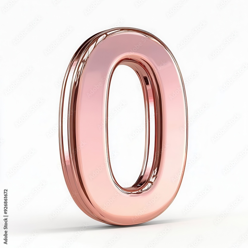 Shiny rose gold number zero isolated on white background. Shiny rose gold number zero isolated on white background.