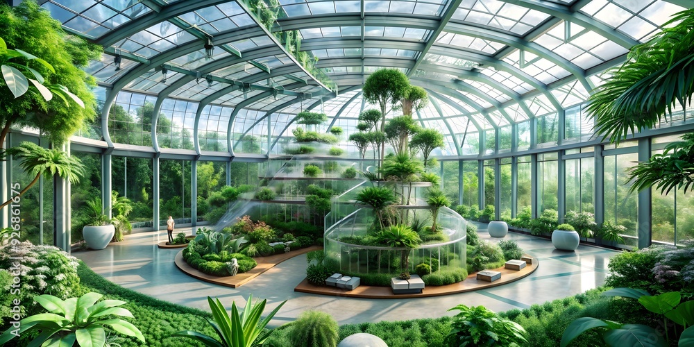 Futuristic greenhouse with advanced botanical ecosystem , green technology, sustainable Futuristic greenhouse with advanced botanical ecosystem , green technology, sustainable
