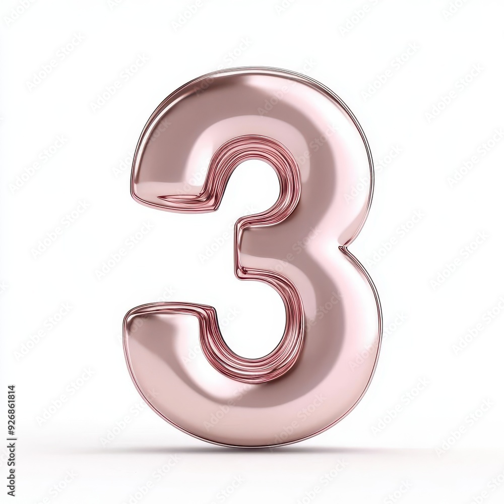 Shiny rose gold balloon number three isolated on white background. Shiny rose gold balloon number three isolated on white background.