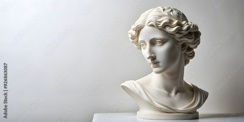 Obraz premium Plaster sculpture of a woman on a white background, plaster, sculpture, woman, white, background, art, elegant, feminine