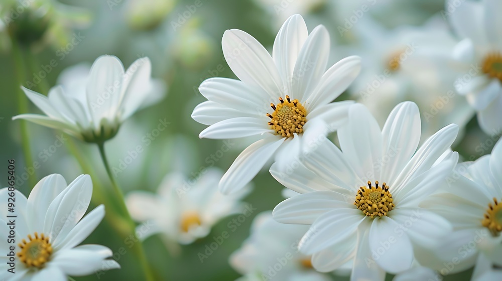 Fototapeta premium Detail shot of white flowers, close-up.