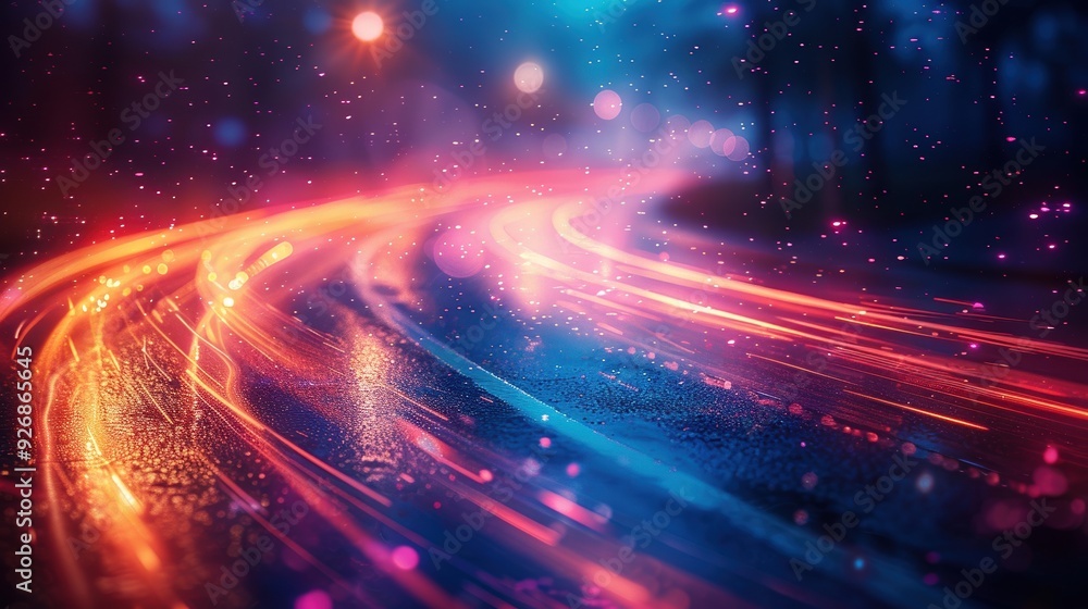 Abstract Light Trails on a Wet Road at Night Abstract Light Trails on a Wet Road at Night