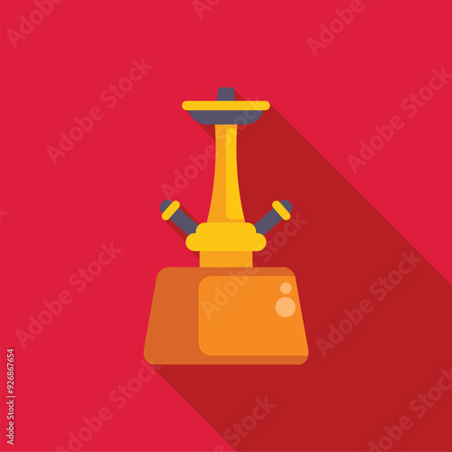 Golden hookah standing on a red background with long shadow