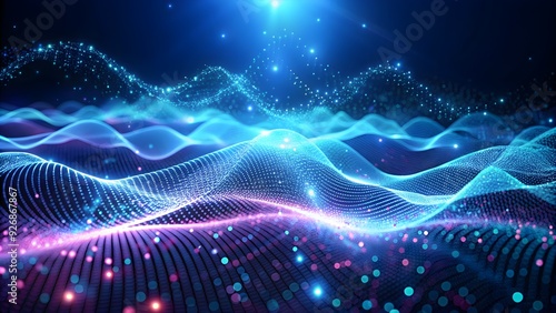 Wallpaper Mural Digital technology background with glowing particle waves, technology, digital, background, glowing, particles Torontodigital.ca