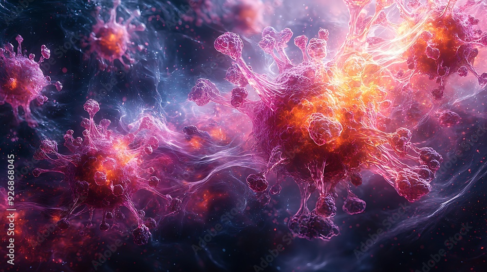 Abstract representation of the monkeypox virus spreading, featuring organic, fluid shapes in dark and ominous tones Abstract representation of the monkeypox virus spreading, featuring organic, fluid shapes in dark and ominous tones