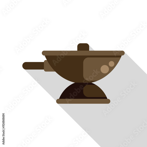 Big bowl pot with lid standing on stove cooking food icon in flat style on a white background