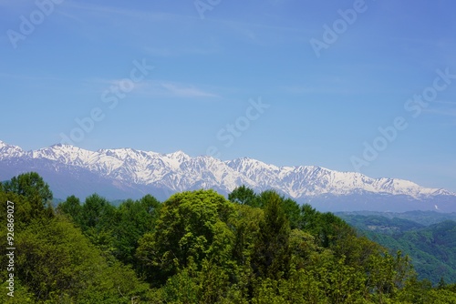 Bild auf Leinwand 大岡アルプス展望公園から望む北アルプス　白馬鑓ヶ岳　杓子岳　白馬岳　白馬三山