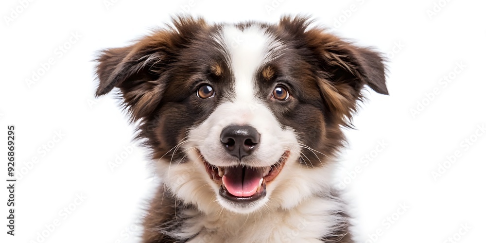 Fluffy border collie puppy with a big grin staring at the camera on a white background, Border collie, dog, puppy, fluffy, cute Fluffy border collie puppy with a big grin staring at the camera on a white background, Border collie, dog, puppy, fluffy, cute