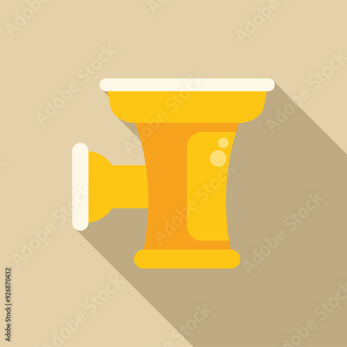 Yellow electric meat grinder processing fresh meat for making tasty sausages at home