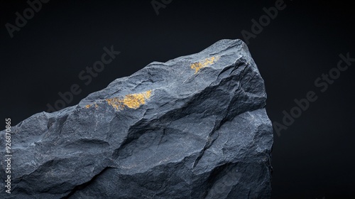 A close-up of a rugged rock with a hint of golden color on its surface.