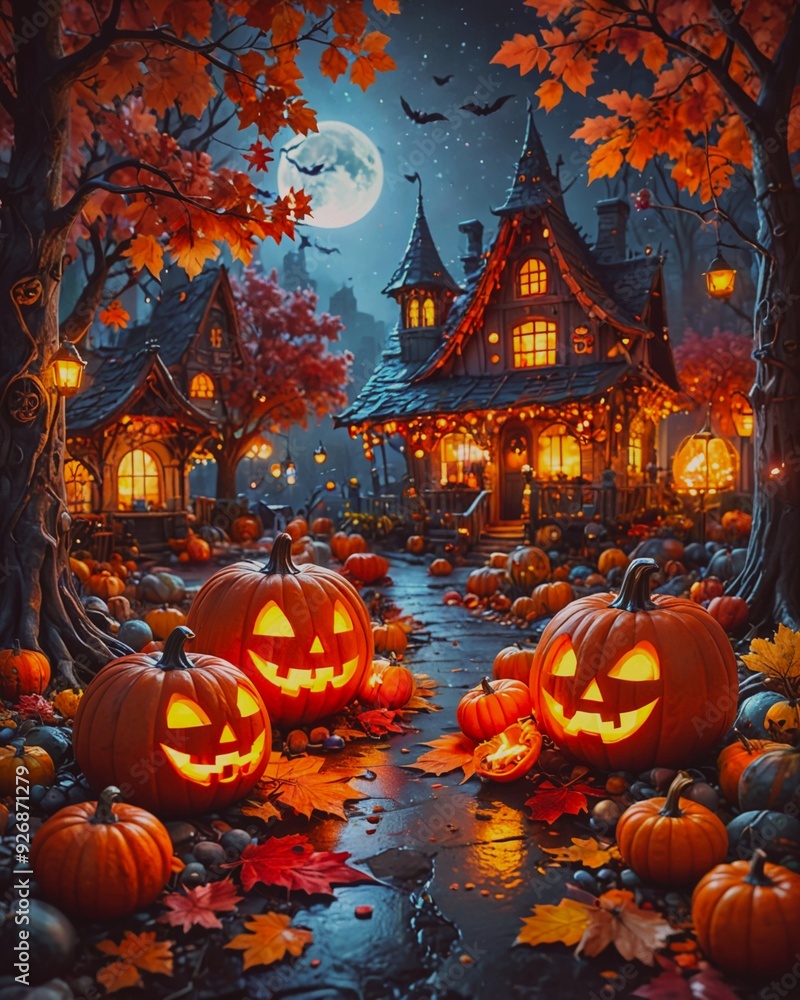 Obraz premium Halloween background with pumpkins.