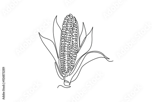 Continuous one line drawing of whole peeled healthy organic corn crop for farm or cooking logo identity. Fresh maize concept starchy vegetable icon. Single line draw design vector graphic illustration