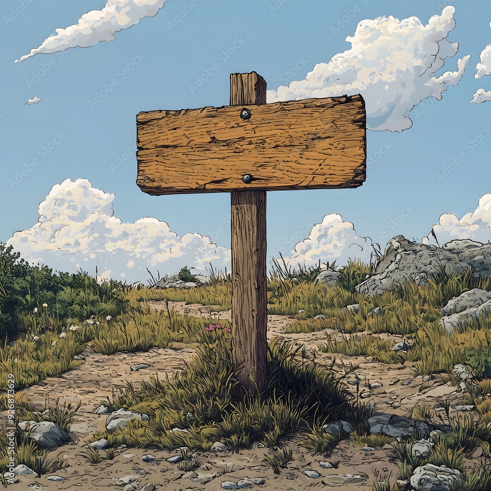 Wooden Signpost with Blank Sign on Trail. Wooden Signpost with Blank Sign on Trail.