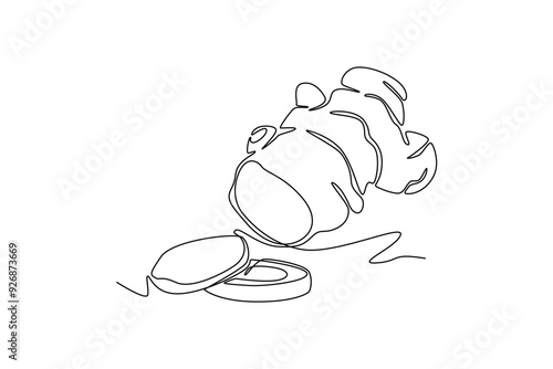 Single one line drawing healthy organic raw ginger for farming logo identity. Fresh flowering plant rhizome concept herbaceous perennial icon. Continuous line draw design graphic vector illustration