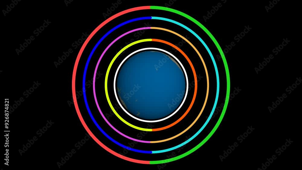 Earth animation rotates with ten lines of progress of circles rotating around the earth with a black background Earth animation rotates with ten lines of progress of circles rotating around the earth with a black background