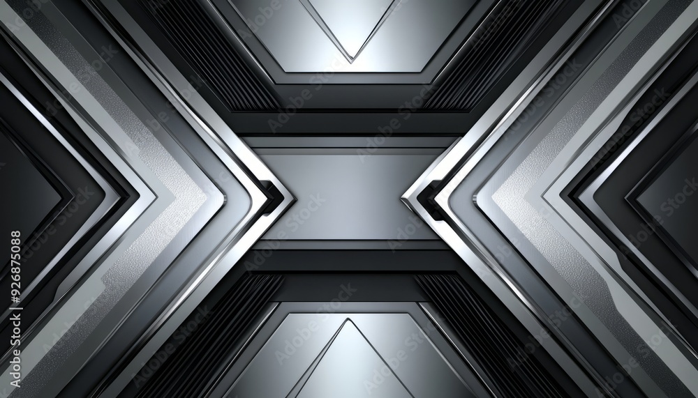 Abstract geometric pattern of silver and black metallic shapes with a textured surface. Abstract geometric pattern of silver and black metallic shapes with a textured surface.