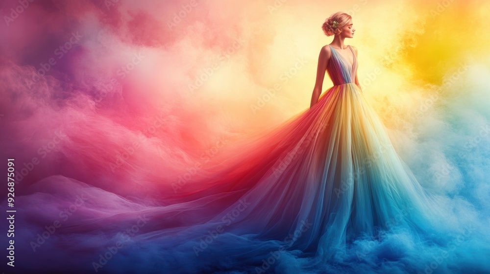 A breezy, flowing dress in soft pastels that captures the essence of spring A breezy, flowing dress in soft pastels that captures the essence of spring