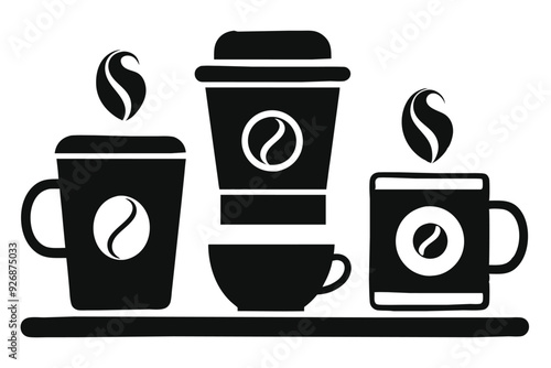 Coffee cup icons set Black and white design Vector illustration