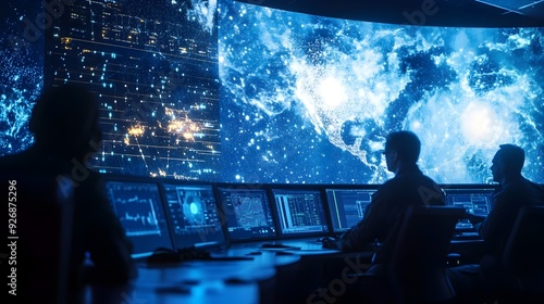Ground Control Monitoring Space Debris with Real Time Data Screens