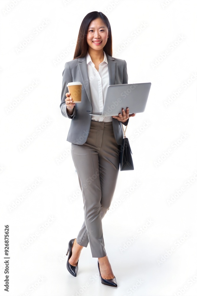 businesswoman with laptop and coffee cup businesswoman with laptop and coffee cup