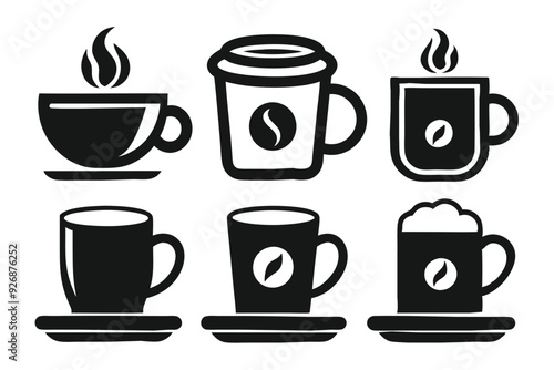 Coffee cup icons set Black and white design Vector illustration