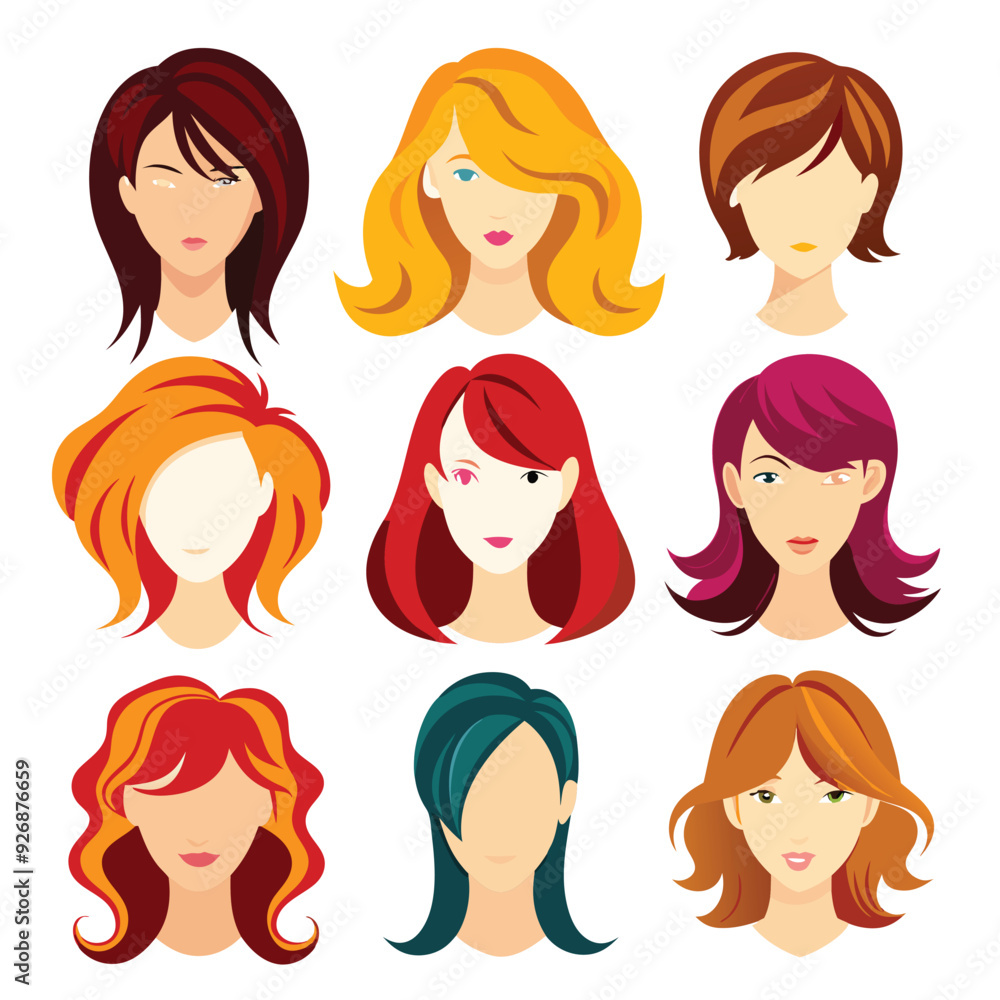 vector set of women hair style vector set of women hair style