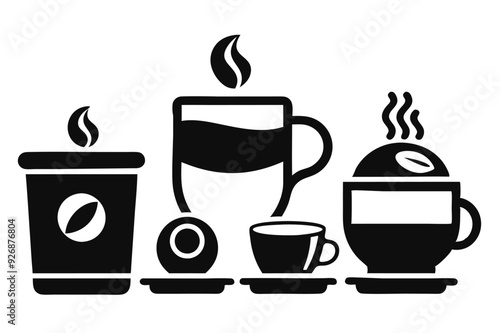Coffee cup icons set Black and white design Vector illustration