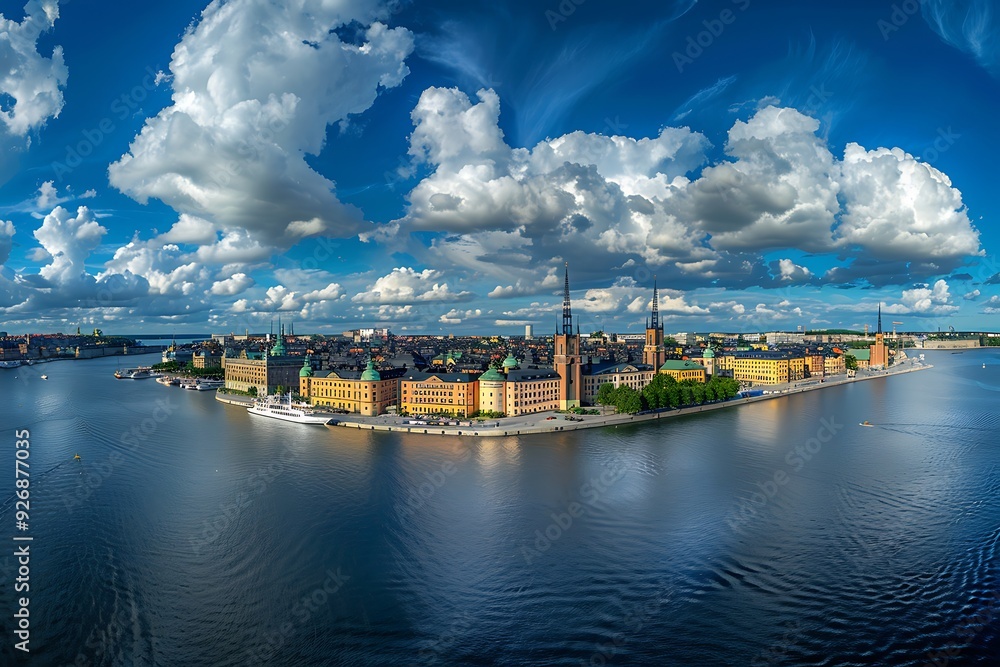 Naklejka premium Panoramic aerial view of old town of Stockholm, Sweden.