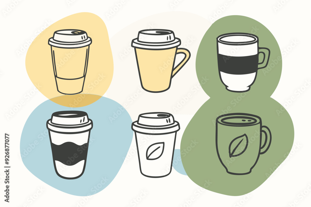 Coffee cup icons set Black and white design Vector illustration Coffee cup icons set Black and white design Vector illustration