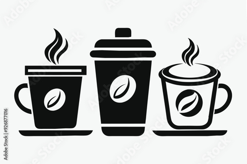 Coffee cup icons set Black and white design Vector illustration