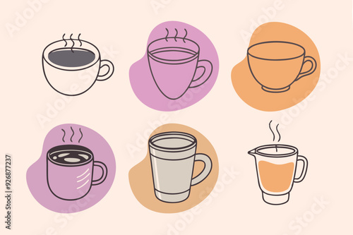 Coffee cup icons set Black and white design Vector illustration
