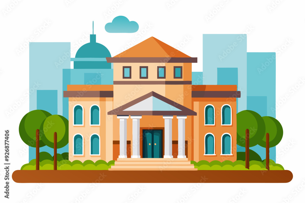 A City Building with a Dome and Columns A City Building with a Dome and Columns